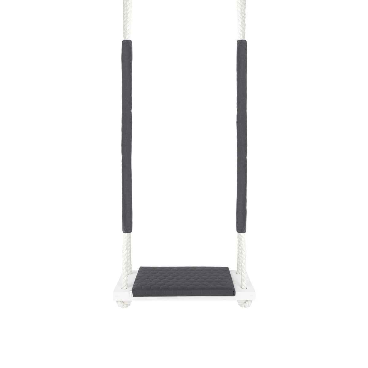 Balançoire enfant planche bois imperméable gris foncé, vue de face : planche en bois et coussin imperméable