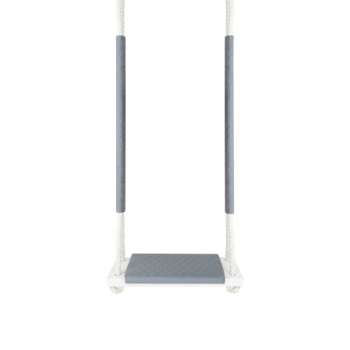 Balançoire enfant planche bois imperméable gris clair, vue de face : planche en bois et coussin imperméable