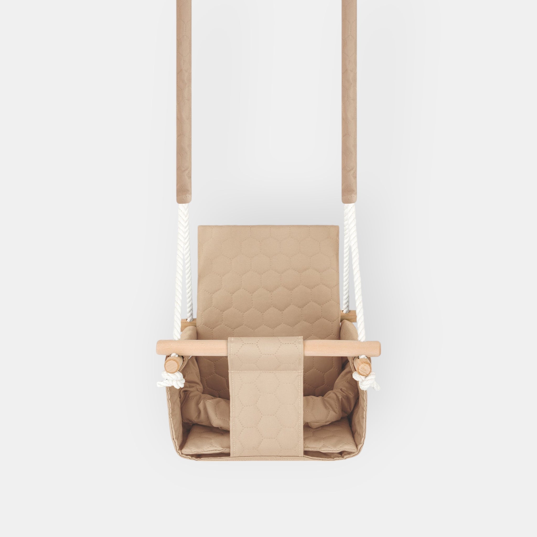 Balançoire Bébé Bois Beige Imperméable Résistante Salissures avec Sangles Sécurité