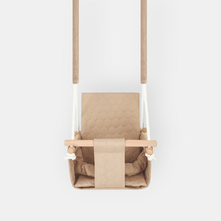 Balançoire Bébé Bois Beige Imperméable Résistante Salissures avec Sangles Sécurité