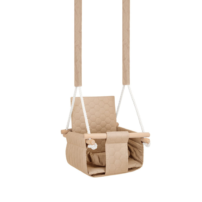 Balançoire Bébé Bois Beige Imperméable Résistante Salissures avec Sangles Sécurité