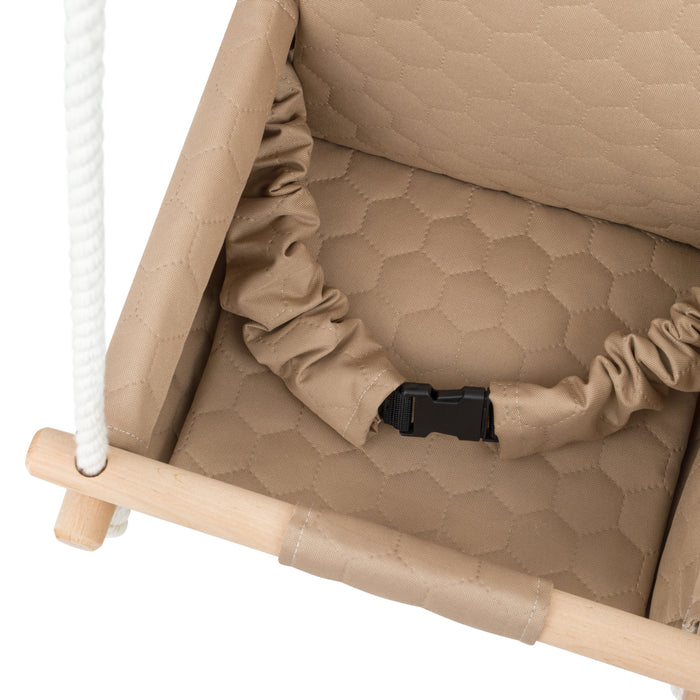 Balançoire Bébé Bois Beige Imperméable Résistante Salissures avec Sangles Sécurité