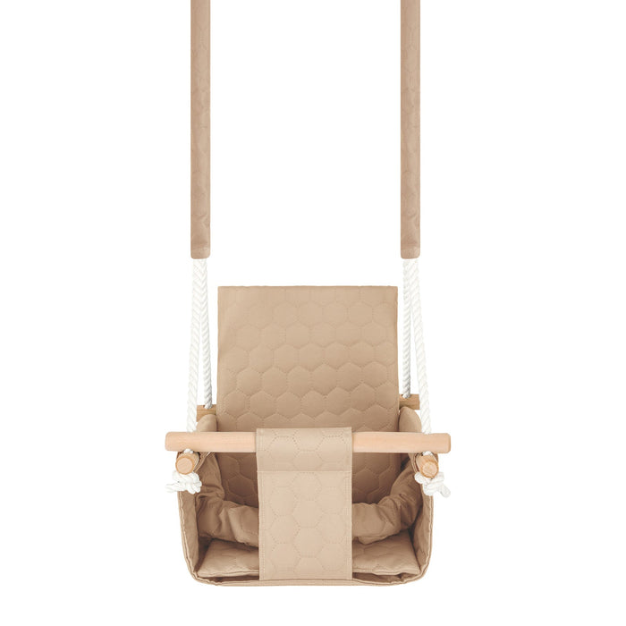 Balançoire Bébé Bois Beige Imperméable Résistante Salissures avec Sangles Sécurité