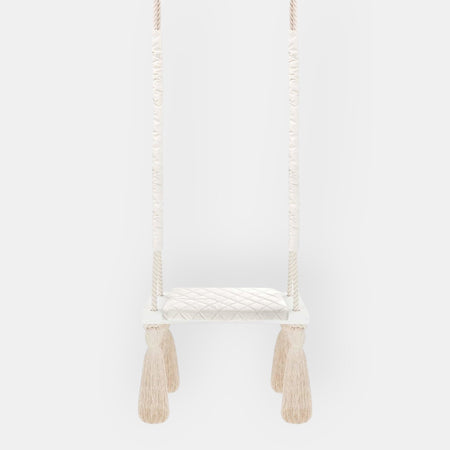 Balançoire pour Enfants Intérieur Beige Planche Bois Velours Style Scandinave