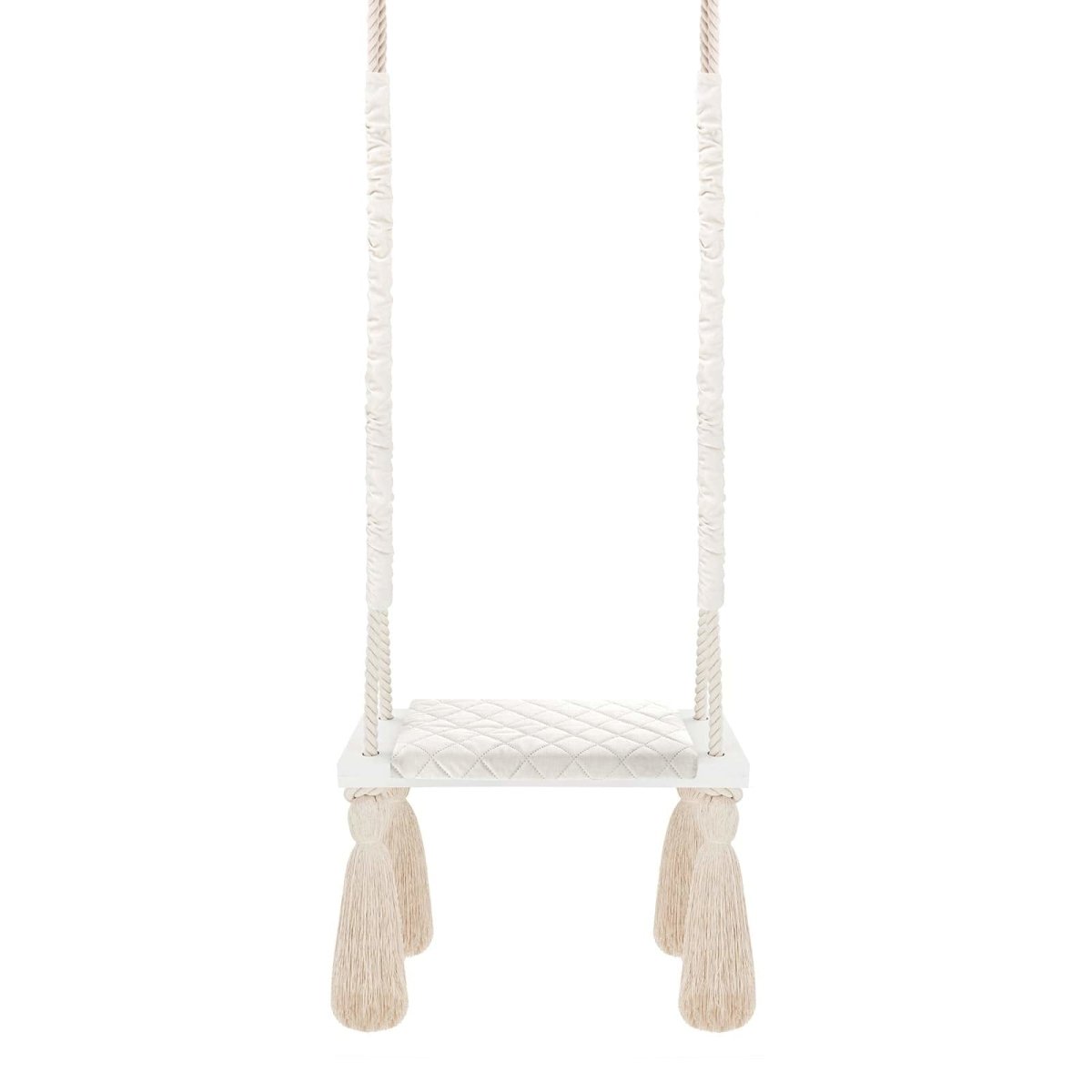 Balançoire enfant planche bois et velours beige – vue 3