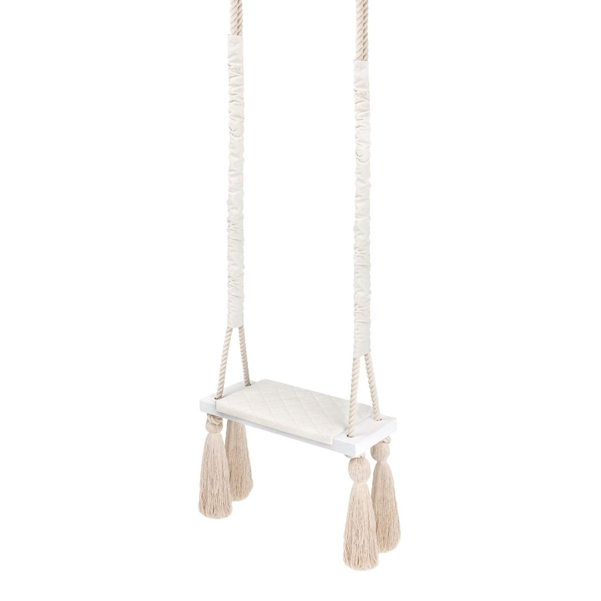 Balançoire pour Enfants Intérieur Beige Planche Bois Velours Style Scandinave