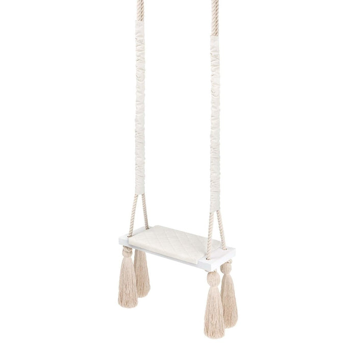 Balançoire pour Enfants Intérieur Beige Planche Bois Velours Style Scandinave
