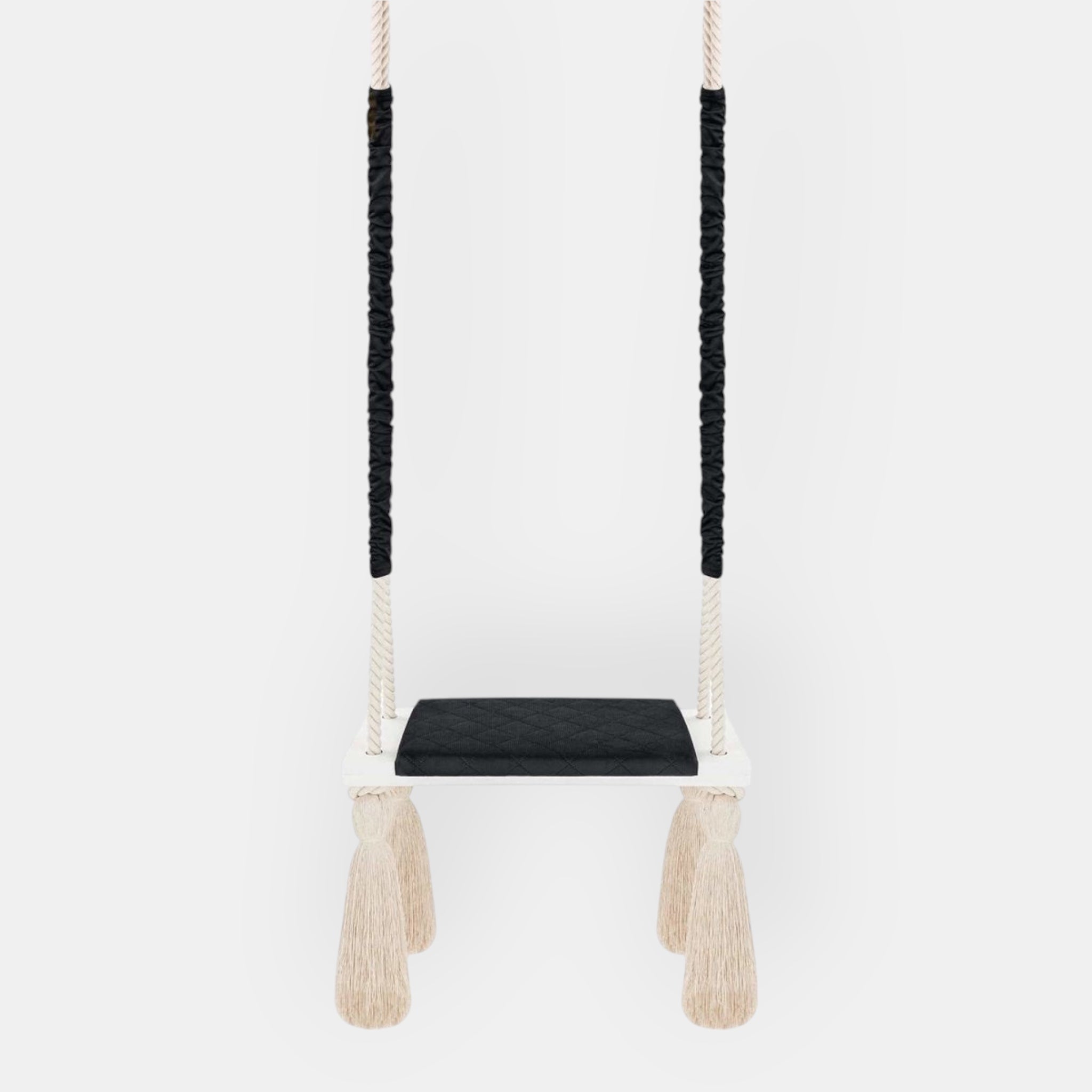 Balançoire pour Enfants Intérieur Noir Planche Bois Velours Style Scandinave