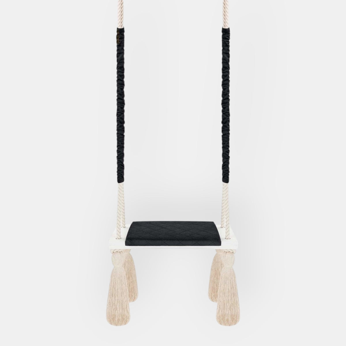 Balançoire enfant planche bois et velours noir
