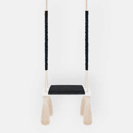 Balançoire pour Enfants Intérieur Noir Planche Bois Velours Style Scandinave
