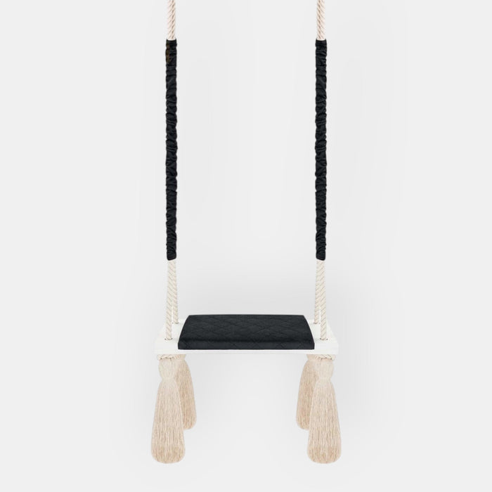 Balançoire pour Enfants Intérieur Noir Planche Bois Velours Style Scandinave