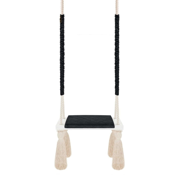 Balançoire pour Enfants Intérieur Noir Planche Bois Velours Style Scandinave