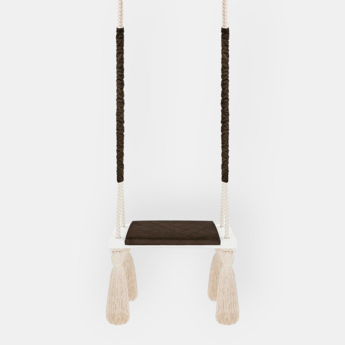 Balançoire enfant planche bois et velours marron
