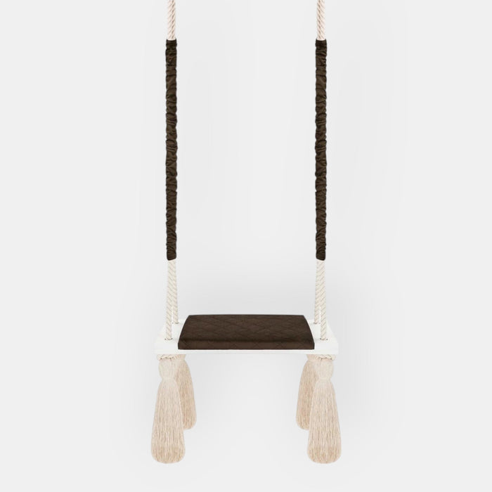Balançoire pour Enfants Intérieur Marron Planche Bois Velours Style Scandinave