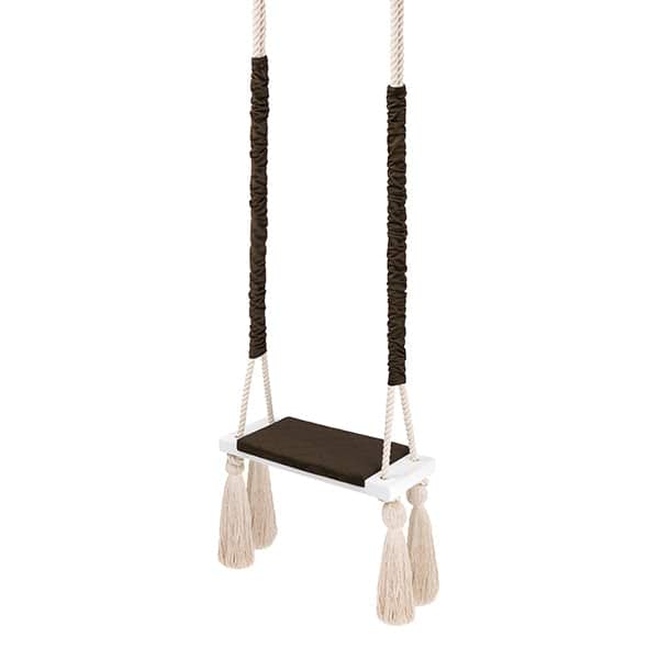 Balançoire enfant planche bois et velours marron – vue 2