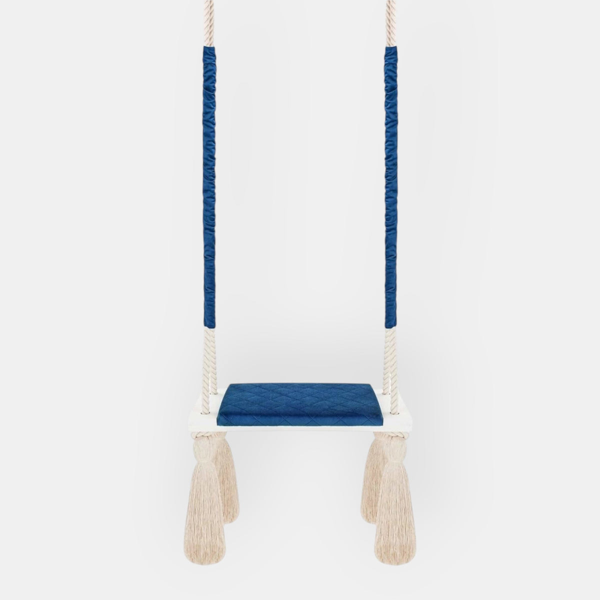 Balançoire enfant planche bois et velours bleu foncé