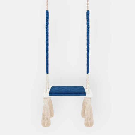 Balançoire pour Enfants Intérieur Bleu Foncé Planche Bois Velours Style Scandinave