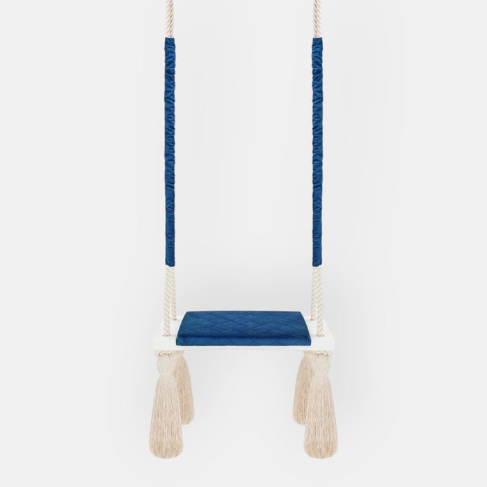 Balançoire pour Enfants Intérieur Bleu Foncé Planche Bois Velours Style Scandinave