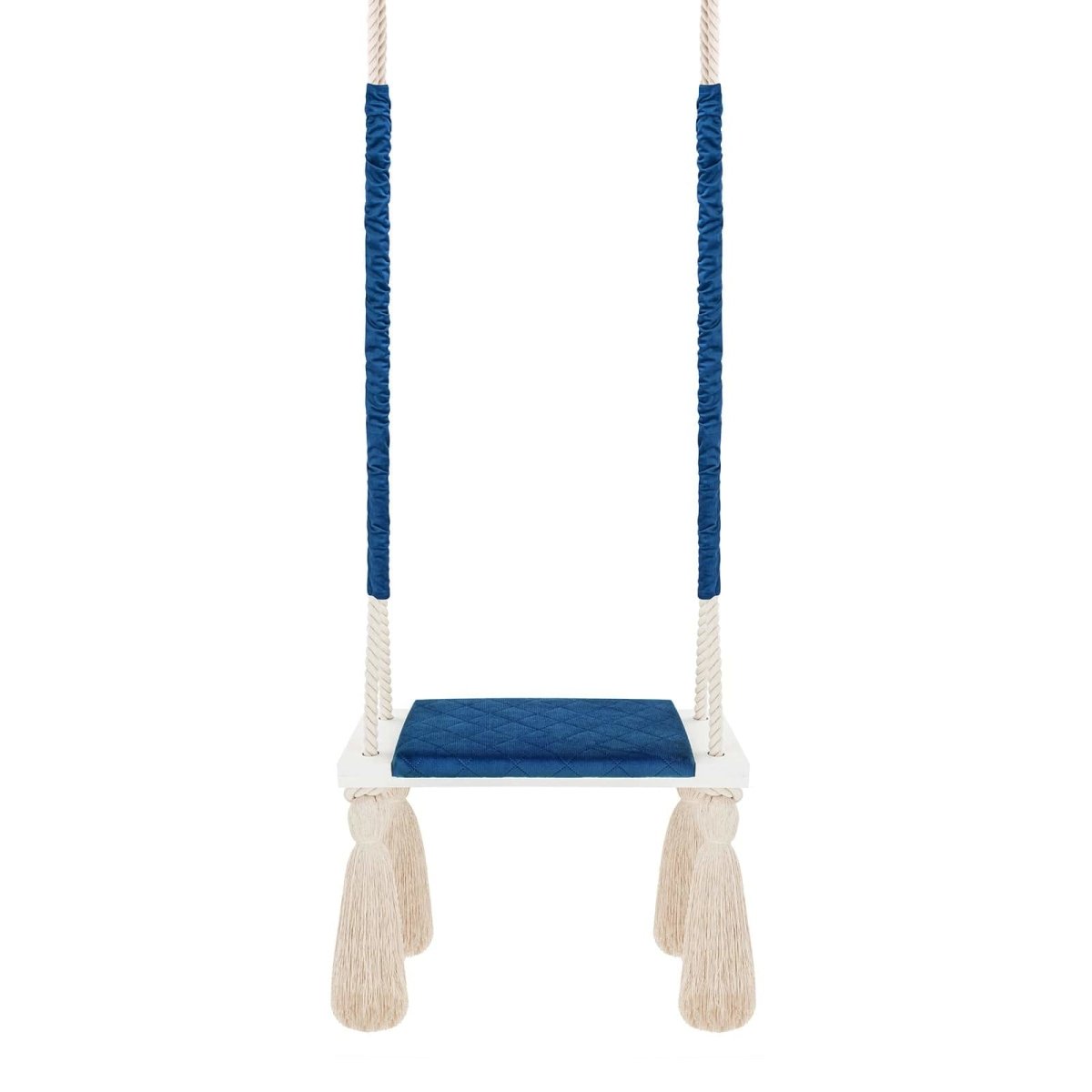 Balançoire enfant planche bois et velours bleu foncé – vue 3