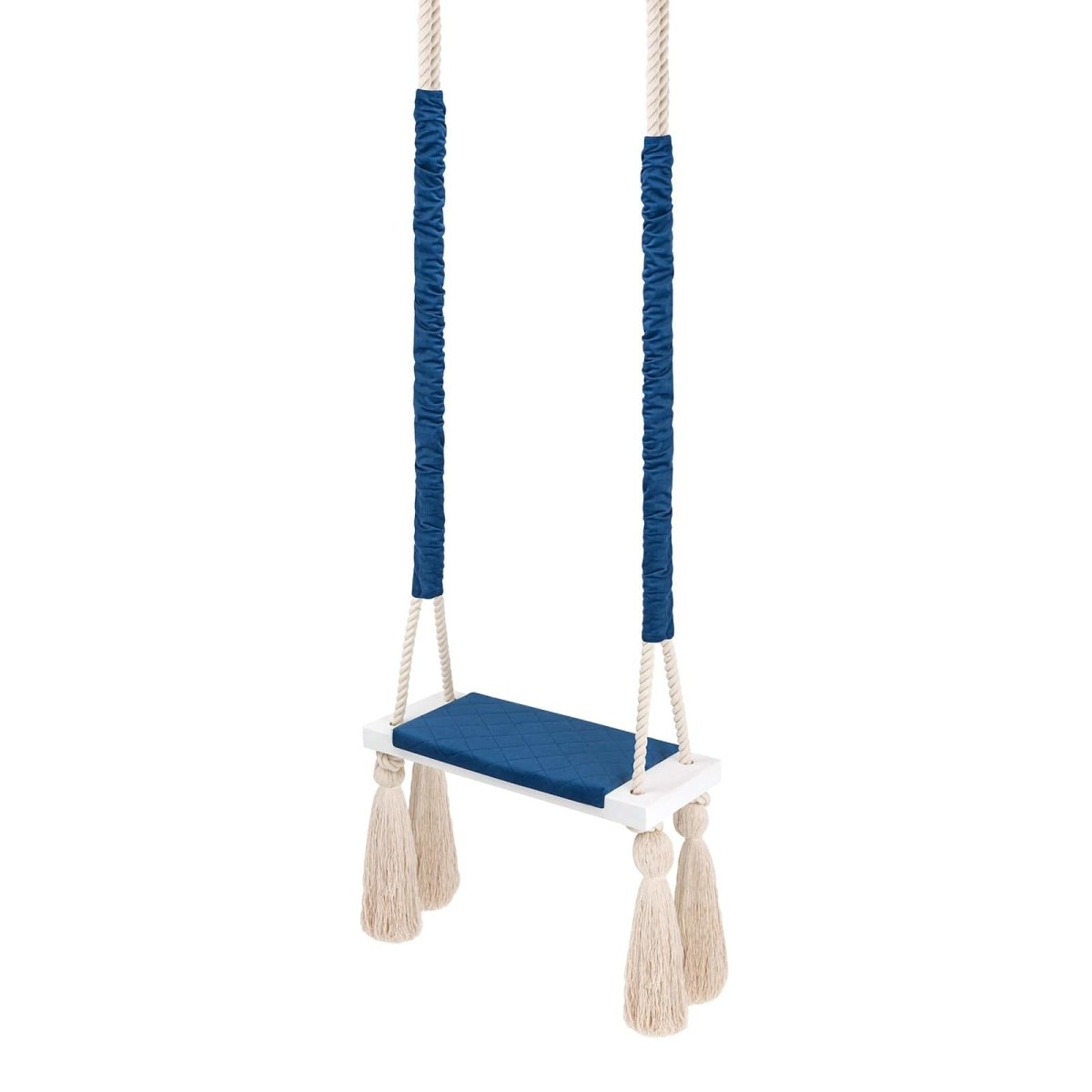 Balançoire enfant planche bois et velours bleu foncé – vue 2