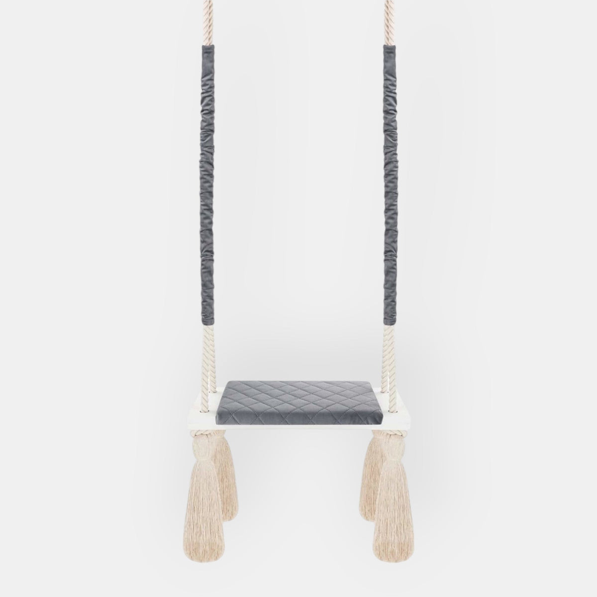 Balançoire enfant planche bois et velours gris foncé