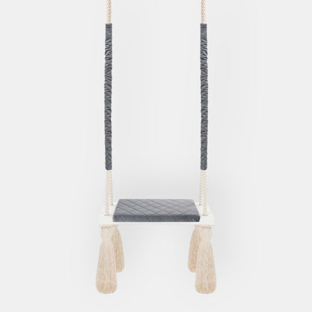 Balançoire pour Enfants Intérieur Gris Foncé Planche Bois Velours Style Scandinave