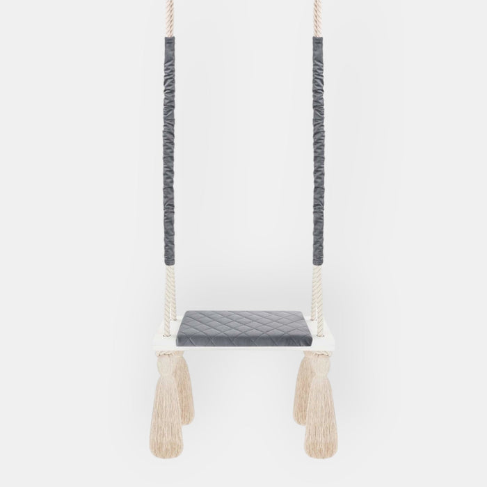 Balançoire pour Enfants Intérieur Gris Foncé Planche Bois Velours Style Scandinave