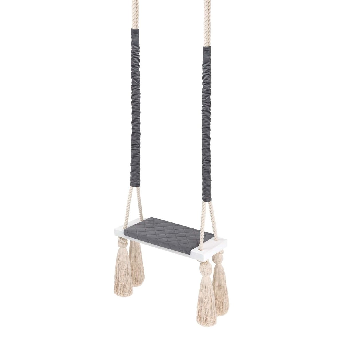 Balançoire enfant planche bois et velours gris foncé – vue 2