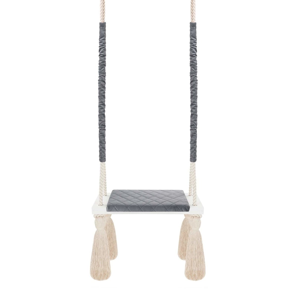 Balançoire enfant planche bois et velours gris foncé – vue 3