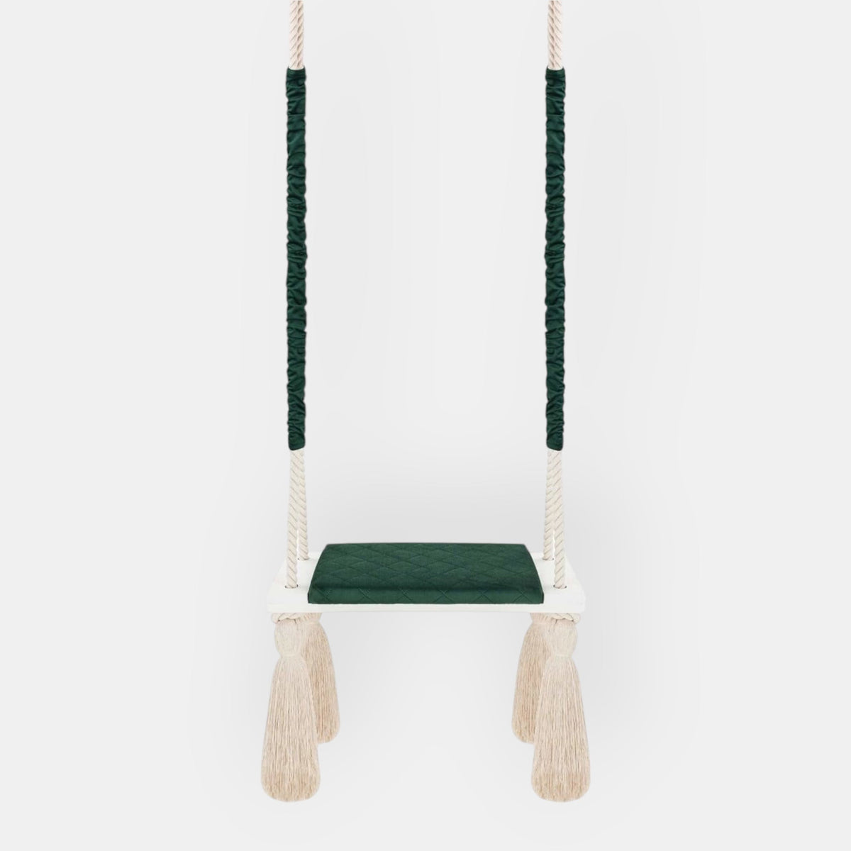 Balançoire enfant planche bois et velours vert