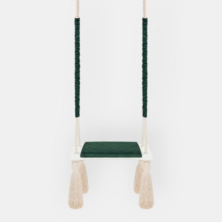 Balançoire pour Enfants Intérieur Vert Planche Bois Velours Style Scandinave