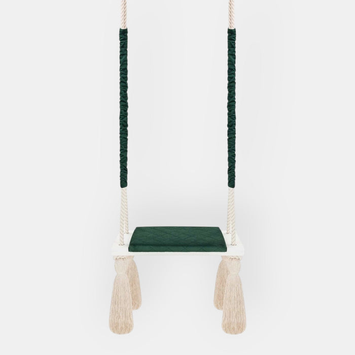 Balançoire pour Enfants Intérieur Vert Planche Bois Velours Style Scandinave