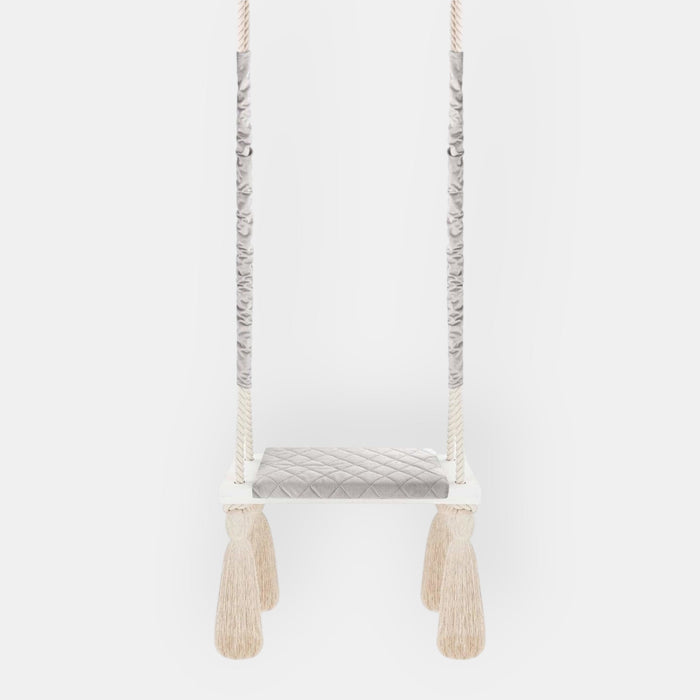 Balançoire pour Enfants Intérieur Gris Clair Planche Bois Velours Style Scandinave