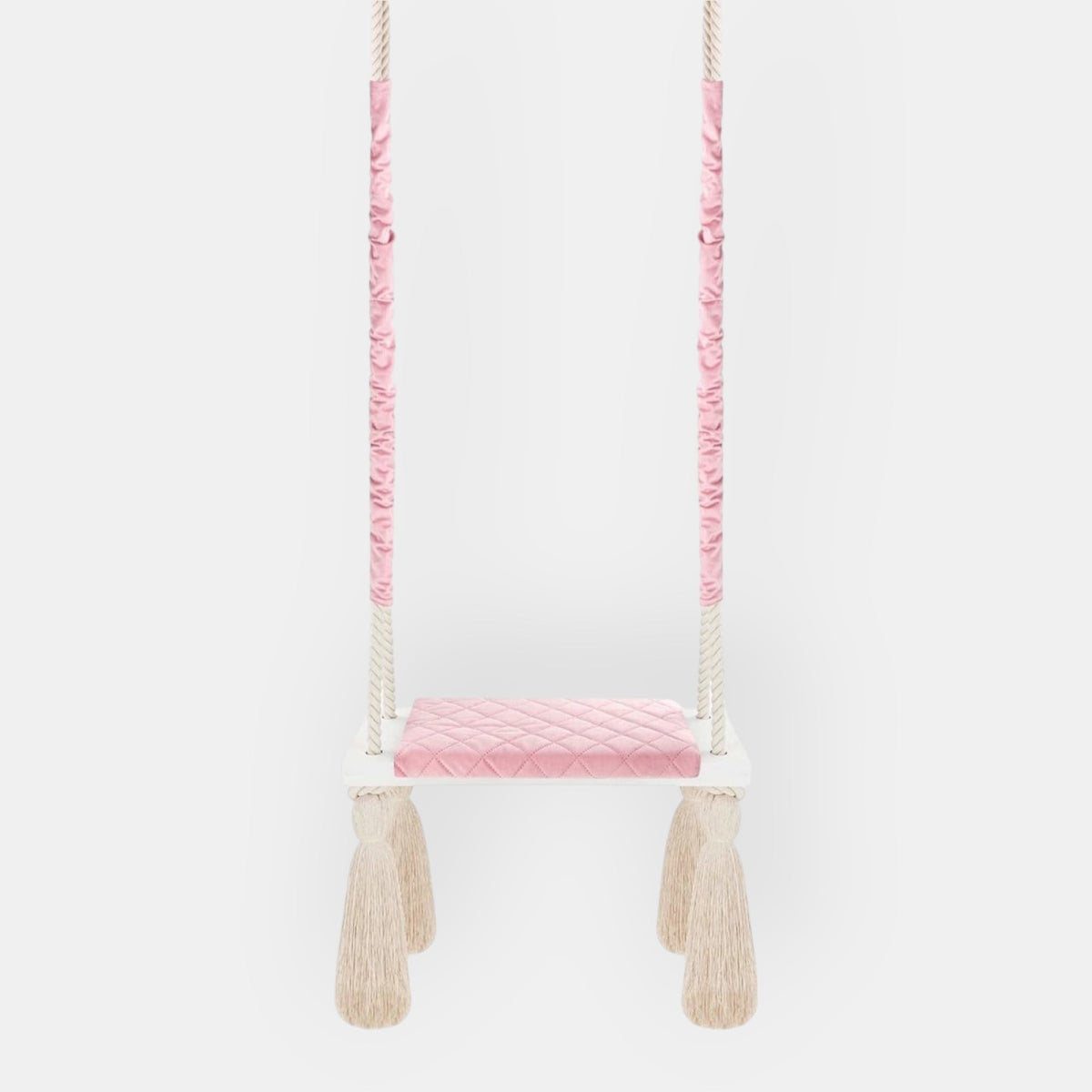 Balançoire enfant planche bois et velours rose