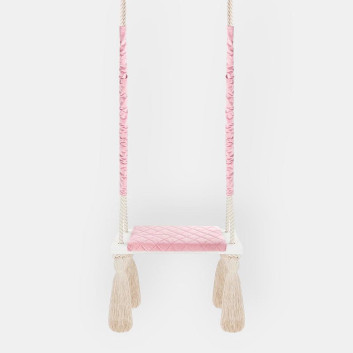 Balançoire pour Enfants Intérieur Rose Planche Bois Velours Style Scandinave