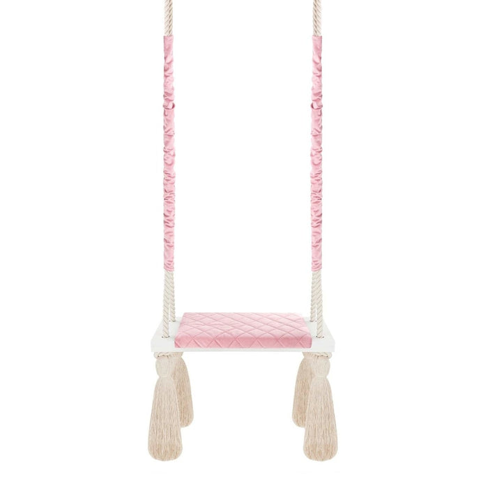 Balançoire pour Enfants Intérieur Rose Planche Bois Velours Style Scandinave