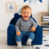 Fauteuil bébé ourson en velours bleu foncé, oreilles d'ourson et accoudoirs moelleux