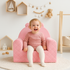 Fauteuil bébé ourson en velours rose, oreilles d'ourson et accoudoirs moelleux