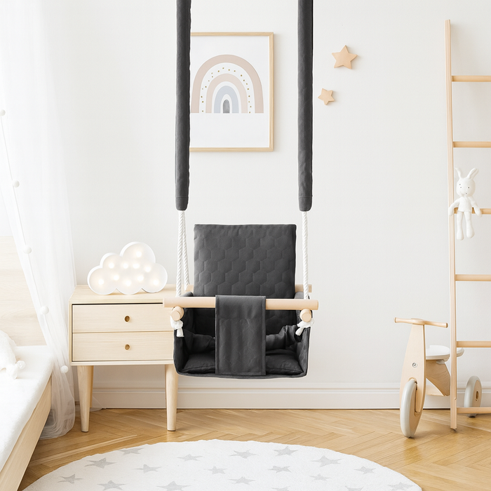 Balançoire Bébé Bois Gris Foncé Imperméable Résistante Salissures avec Sangles Sécurité