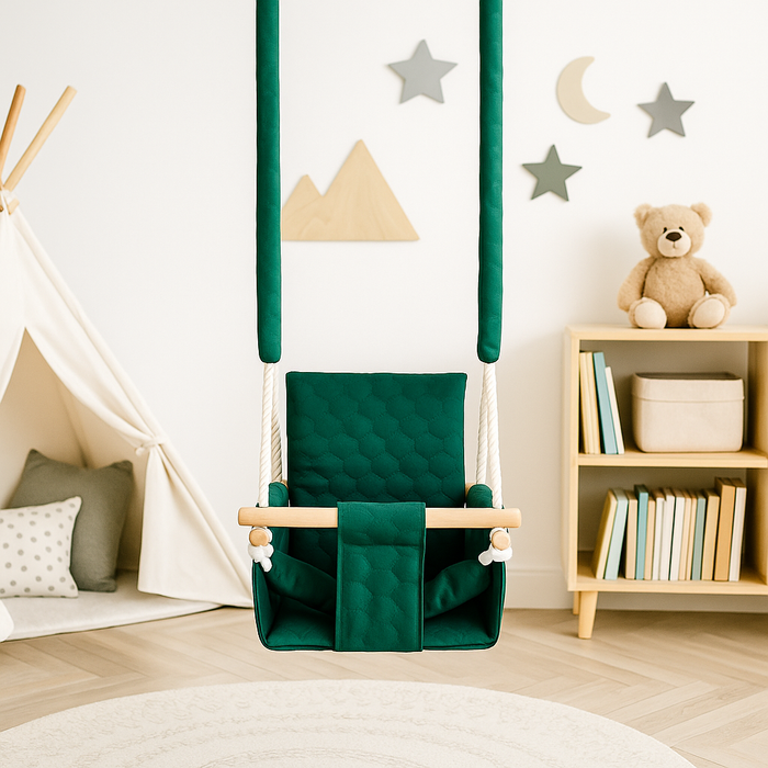 Balançoire Bébé Bois Vert Foncé Imperméable Résistante Salissures avec Sangles Sécurité