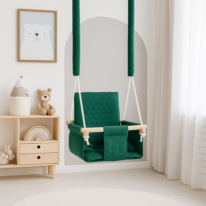 Balançoire Bébé Bois Vert Foncé Imperméable Résistante Salissures avec Sangles Sécurité