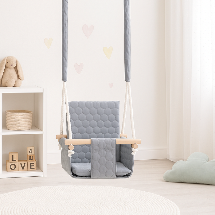 Balançoire Bébé Bois Gris Clair Imperméable Résistante Salissures avec Sangles Sécurité