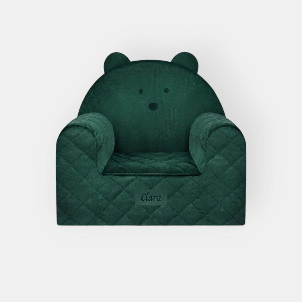 Fauteuil bébé ourson en velours vert, avec prénom brodé (broderie en option)