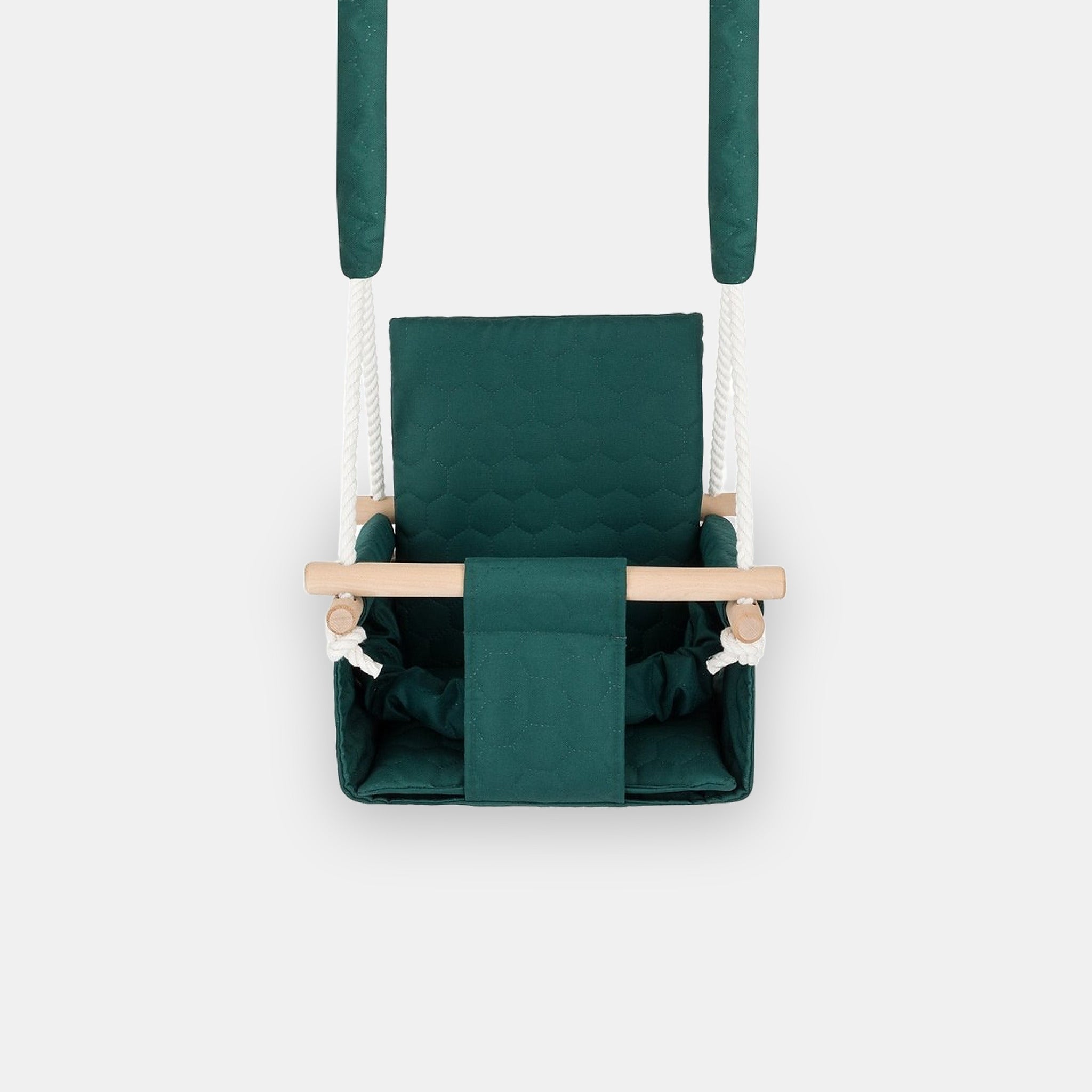 Balançoire bébé imperméable vert foncé, vue de face sur fond clair