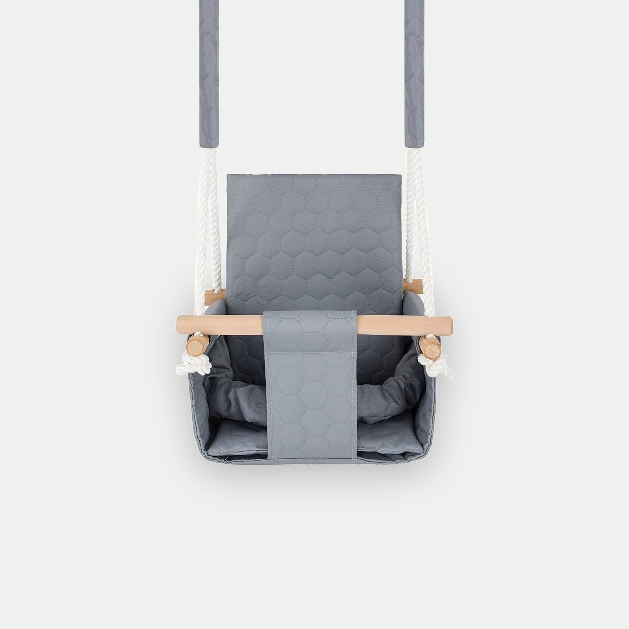 Balançoire bébé imperméable gris clair, vue de face sur fond clair