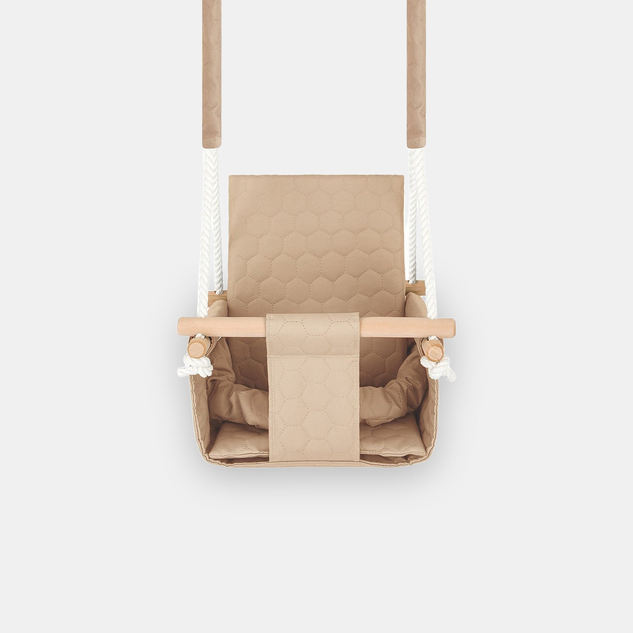Balançoire bébé imperméable beige, vue de face sur fond clair