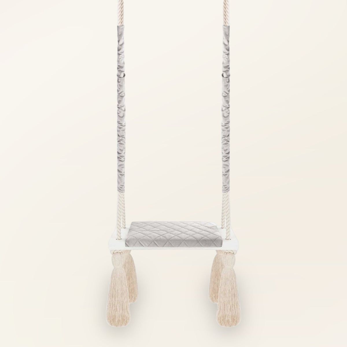 Balançoire enfant intérieur en bois et velours gris clair