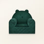 Fauteuil bébé ourson en velours vert, vue de face