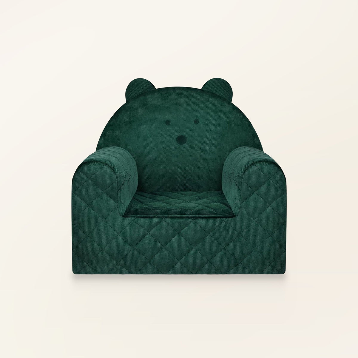 Fauteuil bébé ourson en velours vert, vue de face