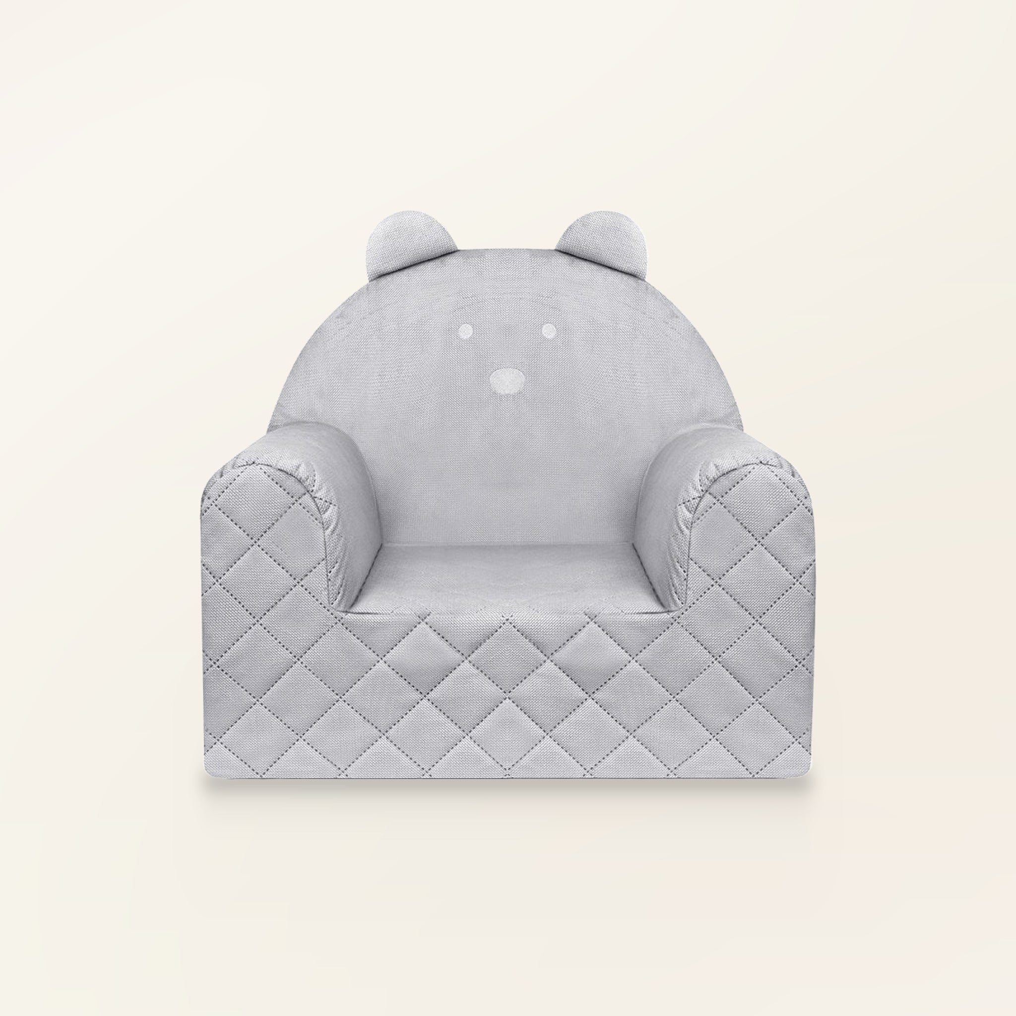 Fauteuil bébé ourson en velours gris clair, vue de face